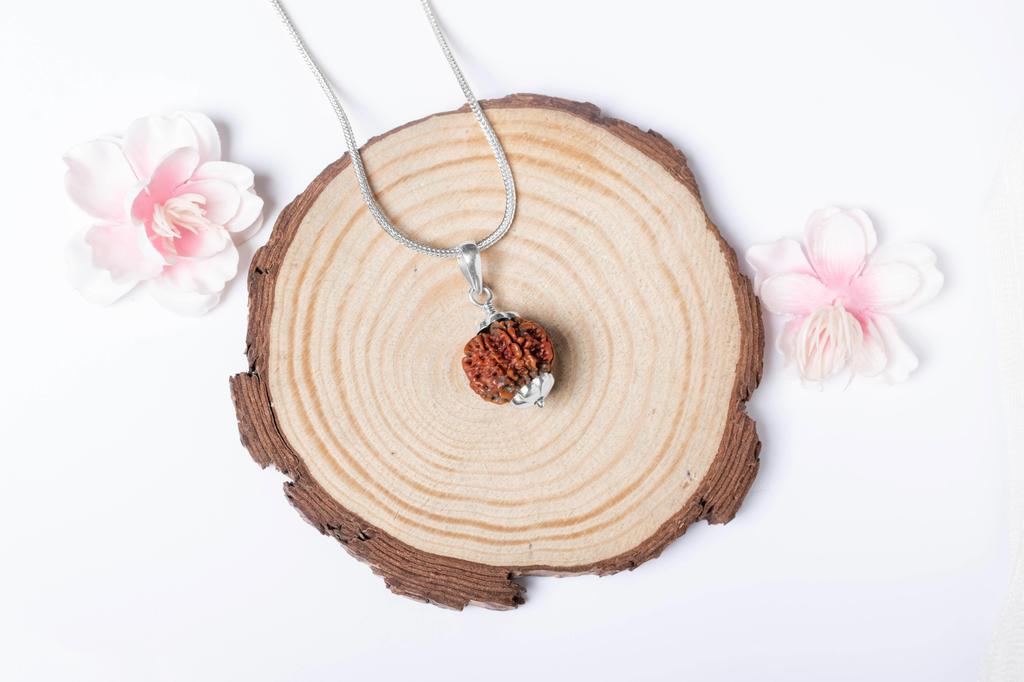 Natural Nepali 8 Mukhi Rudraksha 925 Silver Pendant | Organic & Lab Certified Spiritual Bead for Obstacle Removal, Success & Protection