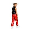 Boys Metallic Jazz Dance Costume Mock Neck Sleeveless Back Zipper Shiny Sequins Color Block Top Cargo Pants