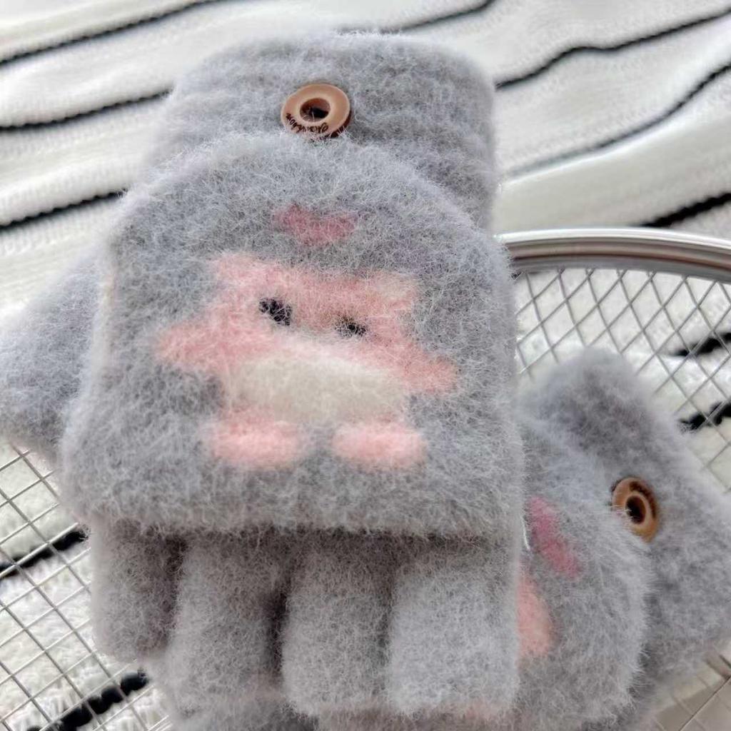 Детские перчатки с откидным верхом, осенне-зимние перчатки для письма для мальчиков и девочек, милые мультяшные теплые перчатки