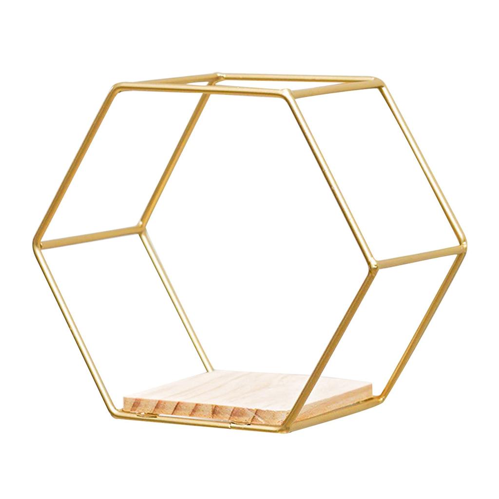 Настенная плавающая шестиугольная полка в скандинавском стиле, держатель для хранения в металлическом железной раме, стеллаж для хранения с деревянной доской, подставка с геометрической рамкой, домашний декор VER