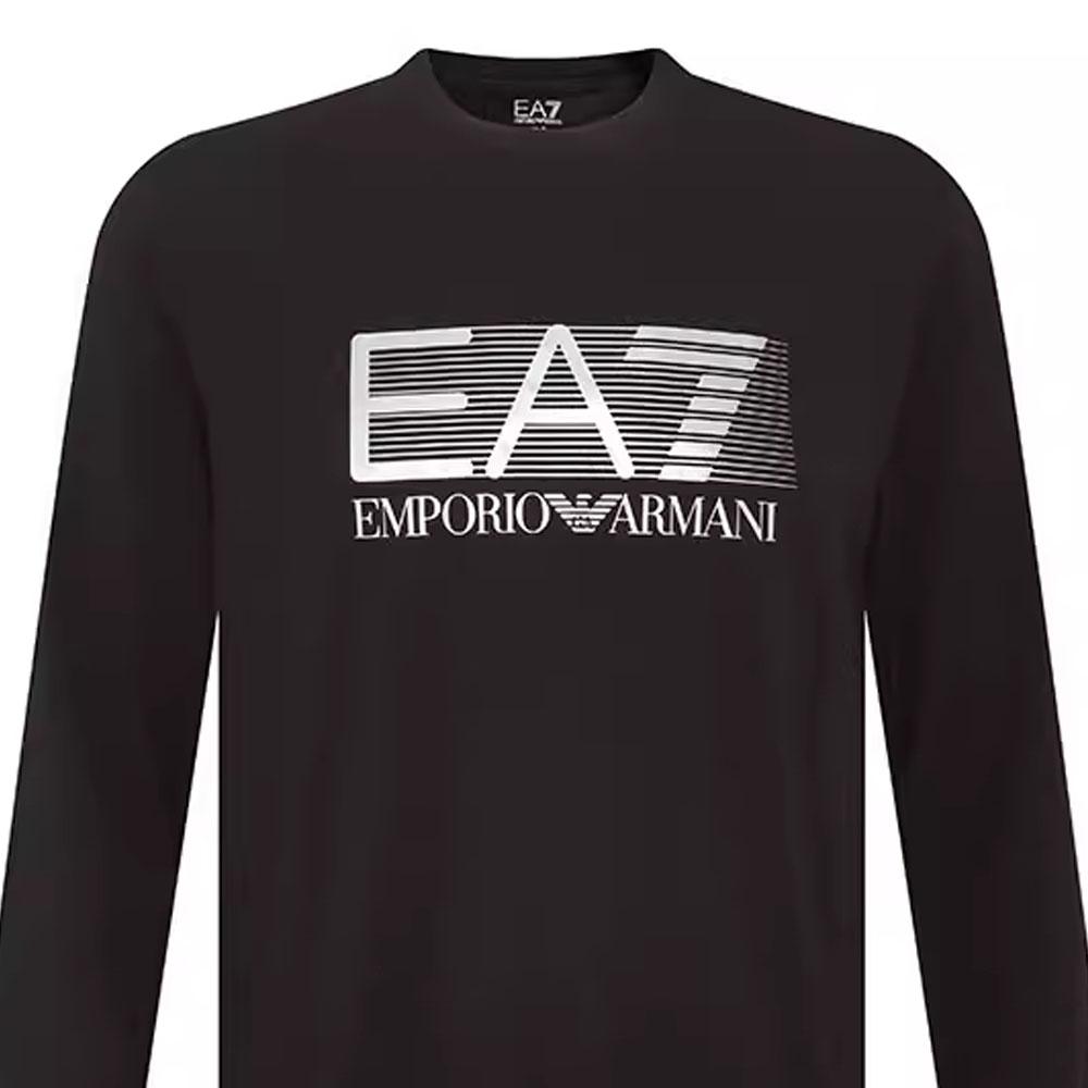 Emporio Armani EA7 Осень/Зима 22 Футболка с длинным рукавом и круглым вырезом, с буквенным принтом и принтом цифр, мужская, черная 6LPT64-PJ03Z-200