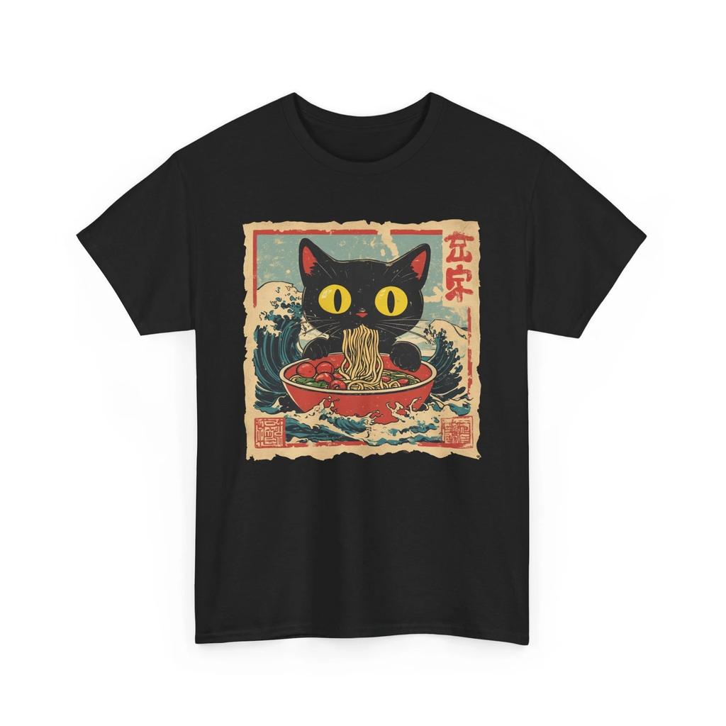 Cat Eats Ramen T-shirt Tops Tees Unisex | Japanese Black Cat Eats Ramen Shirt Shirt