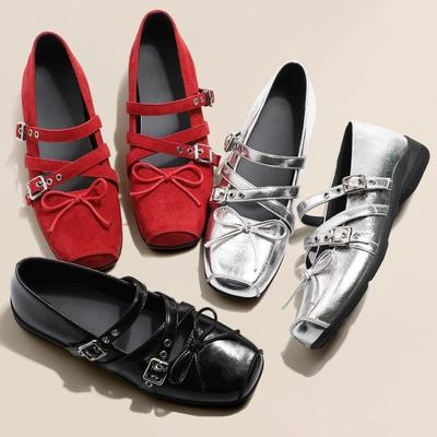 Мода Новые Женские Балетки Мода Туфли Мэри Джейн Дизайнерские Туфли-балетки с Бантом для Женщин Квадратный Носок Кожа Одинарные Туфли Zapatos Mujer