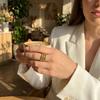 Retro Engraved Radiant Green Veined Stone Ring for Women Stainless Steel Antique Gold Chunky Wide Band Boho Jewelry