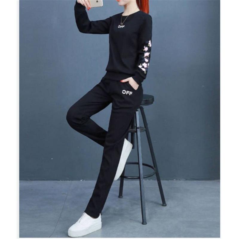 Спортивный костюм женский большого размера, весенне-осенняя спортивная одежда, модный повседневный свободный узкий свитер из двух частей