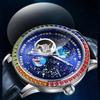 Dulunwe Business Skeleton Tourbillon Automatic Self-Winding Mechanical Watches Trend Fashion Color Diamond Sky Dial Men Watch Waterproof
