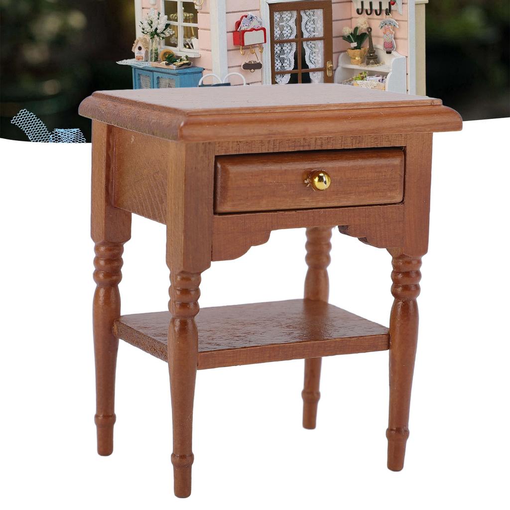 1:12 масштаб кукольный домик тумбочка миниатюрный прикроватный столик каштановый деревянный прикроватный шкаф мебель для