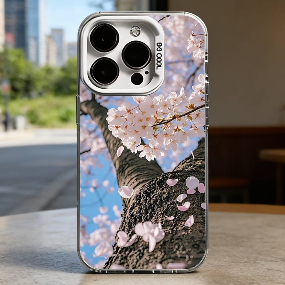Розовый Сакура Белый Ударопрочный Чехол Для Телефона Для iPhone 16,15,14,13,12,11,Pro,XS,Max,Plus,Mini,SE