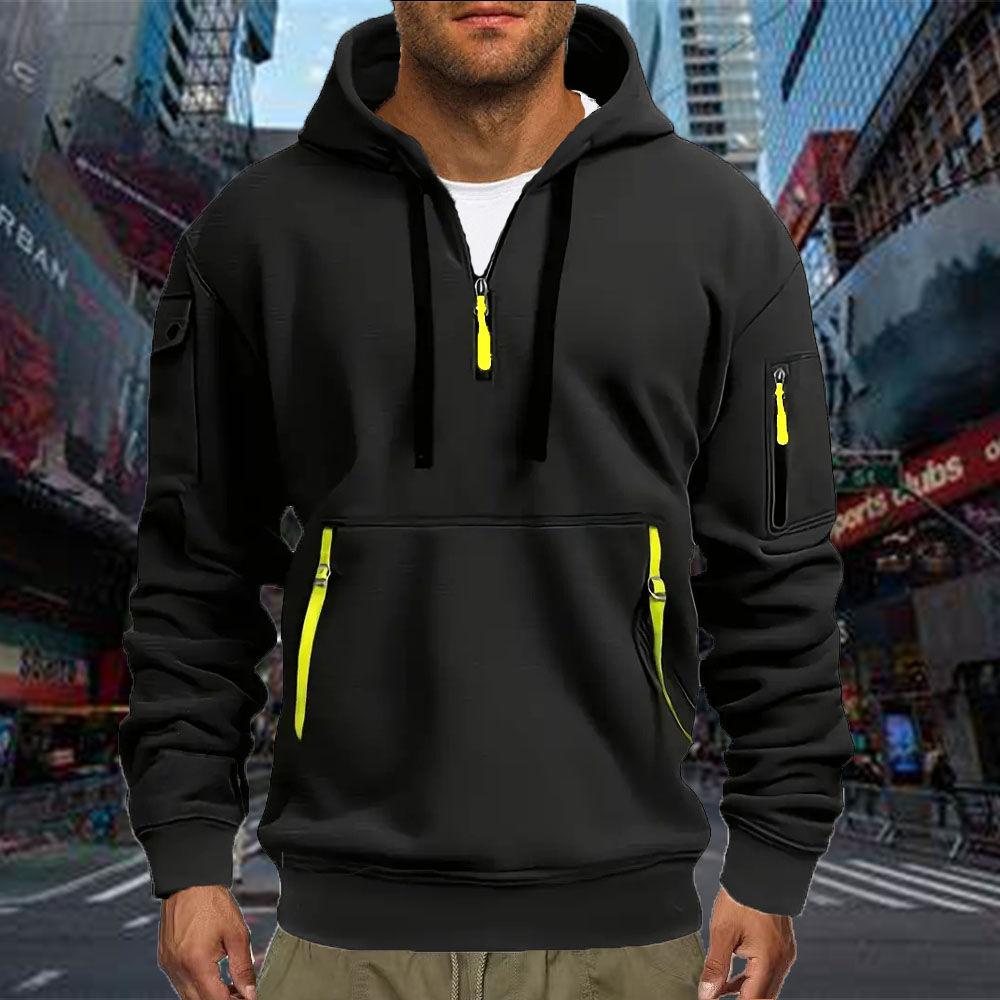 Black 2025 Autumn/Winter New Men's Printing Casual Multi Zipper Outdoor Sport Hoodie