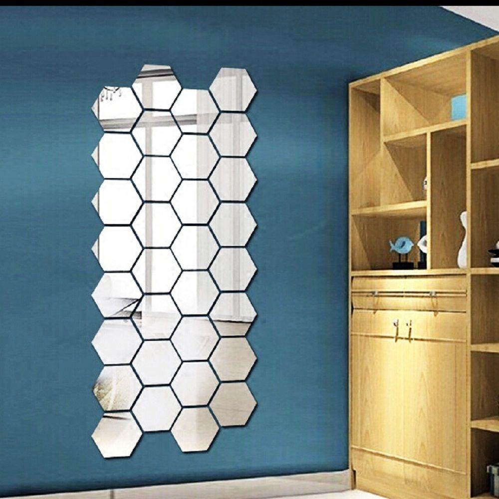 6/12Pcs Hot Art Safety Mirror Wall Sticker Mural Decals Home Decor Geometric Hexagon