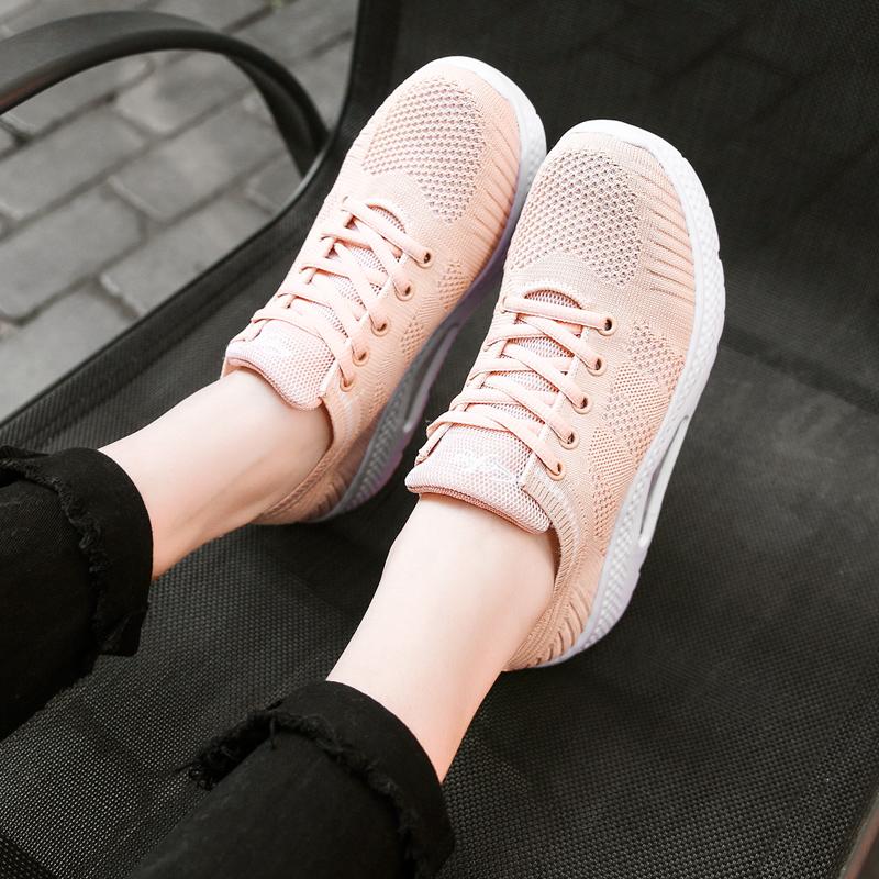 Women's Breathable Air Mesh Ankle Swing Shoes Lace Up Casual Sneakers Wedges Height Increase Platform Shoes for Female