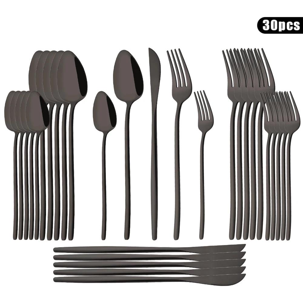30Pcs Tableware Set Stainless Steel Cutlery Dinner Knife Dessert Fork Spoon Dinnerware White Gold Flatware Kitchen Silverware