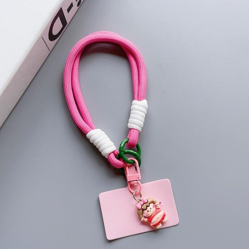 Creative Short Woven Lanyard Color Blocked Knotting Mobile Phone Case Keychain Detachable Anti-Lost Made Polyester Offset