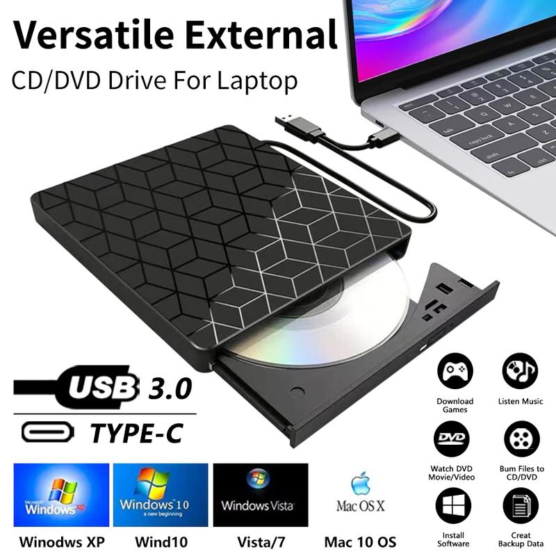 7 in 1 USB Type C External DVD Burner CD Player Disk Drive Reader Writer Optical Drive for Laptop Desktop Computer Windows Linux