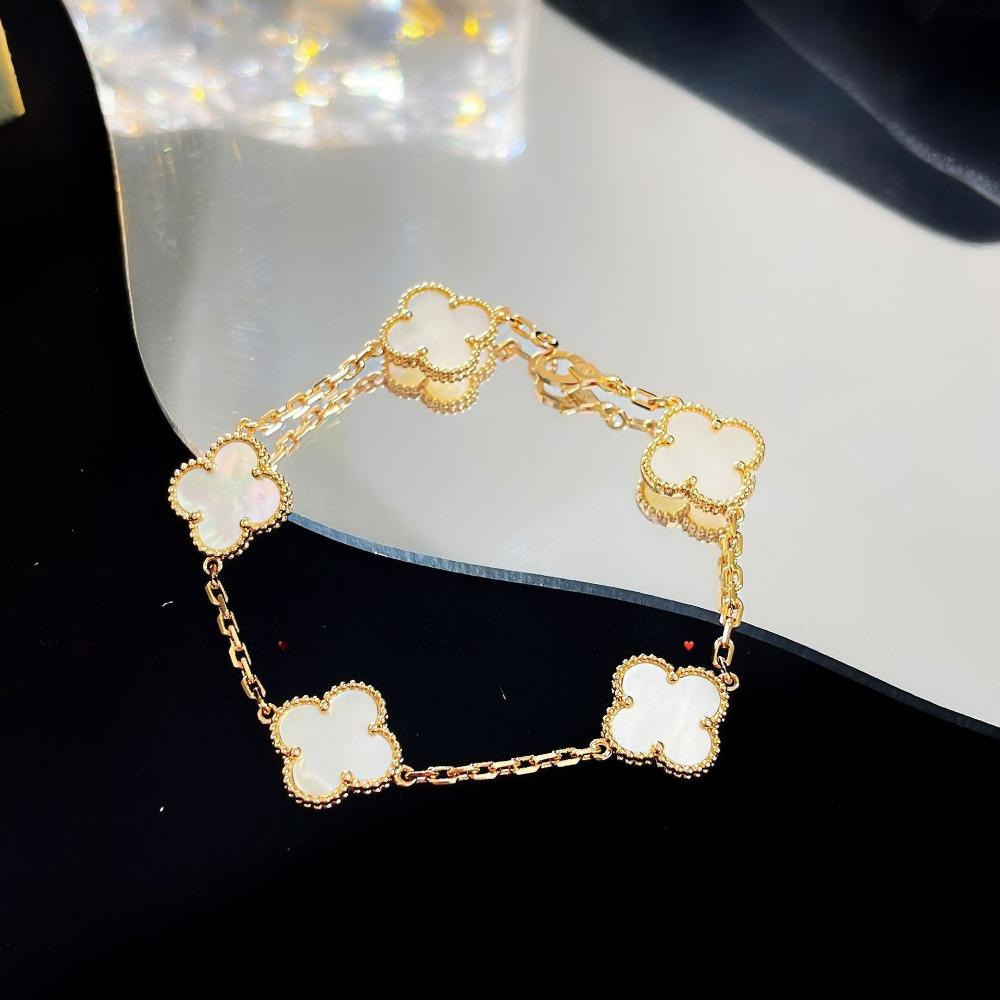 Браслет «Четырехлистный клевер» с пятью цветками, версия High, натуральный фиолетовый халцедон, лазерная CNC-резьба, 18 карат, не тускнеющий, женский браслет