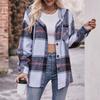 Женская модная клетчатая рубашка с длинным рукавом на пуговицах, с капюшоном, карманом и кулиской, повседневная куртка-рубашка