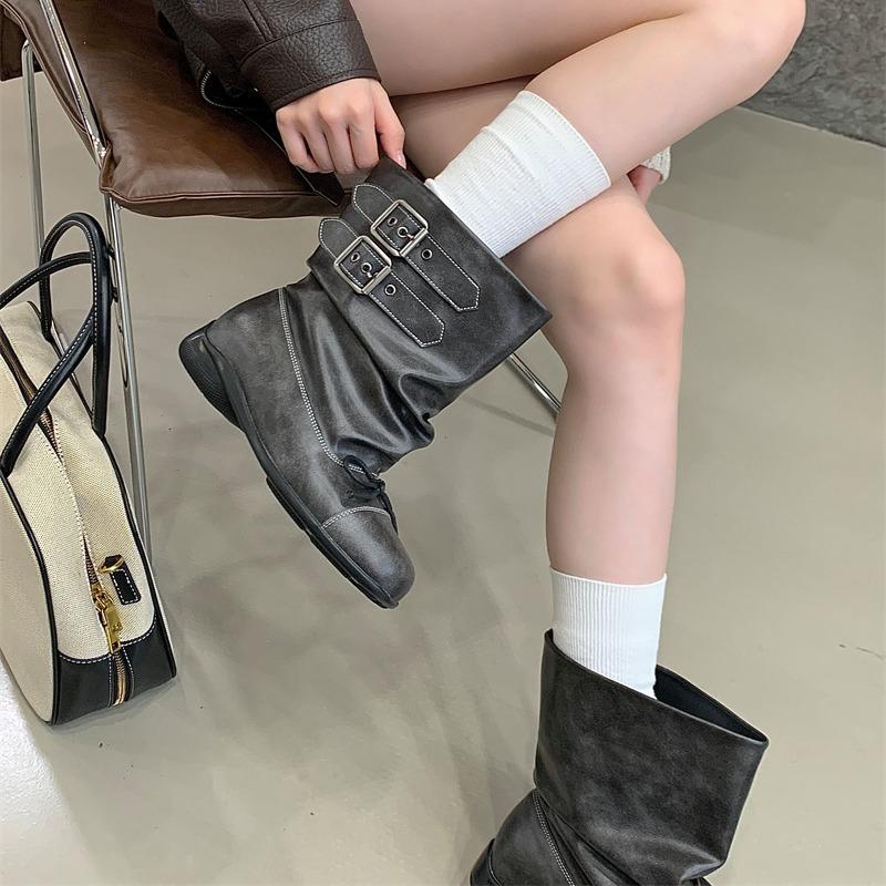 Новые короткие ботинки с бантом, женские балетки в стиле ретро, старые короткие голенища, плиссированные черные ботинки, женские оригинальные