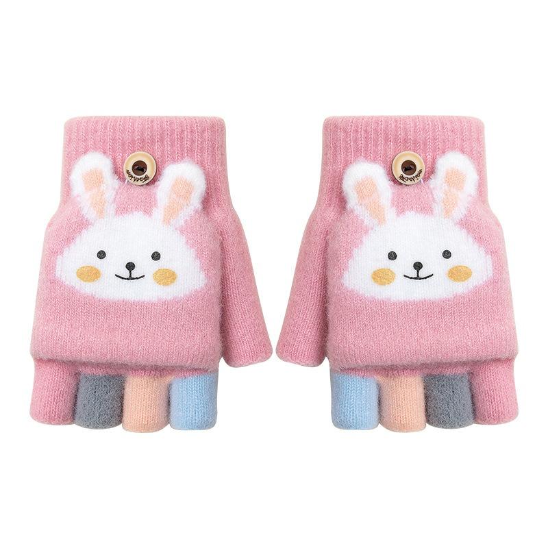 Вязаные варежки без пальцев для детей среднего возраста, для учеников начальной школы, теплые, утолщенные, от холода, для письма, женские, мультяшные, милые, детские перчатки без пальцев