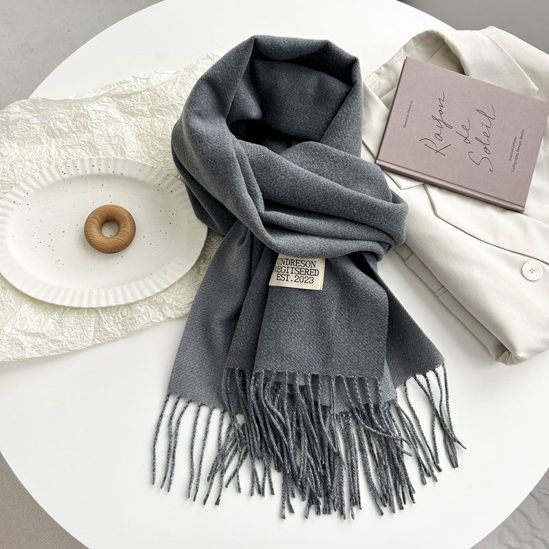 Новый двухсторонний двухцветный искусственный кашемировый однотонный шарф для женщин, зимний теплый шарф-шаль с бахромой для пожилых людей