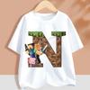 Hot Pixel Game T-shirt Children A-Z Letter White Clothes Cartoon Round Collar Clothing New Kids Short Sleeve Summer Tee Top Gift