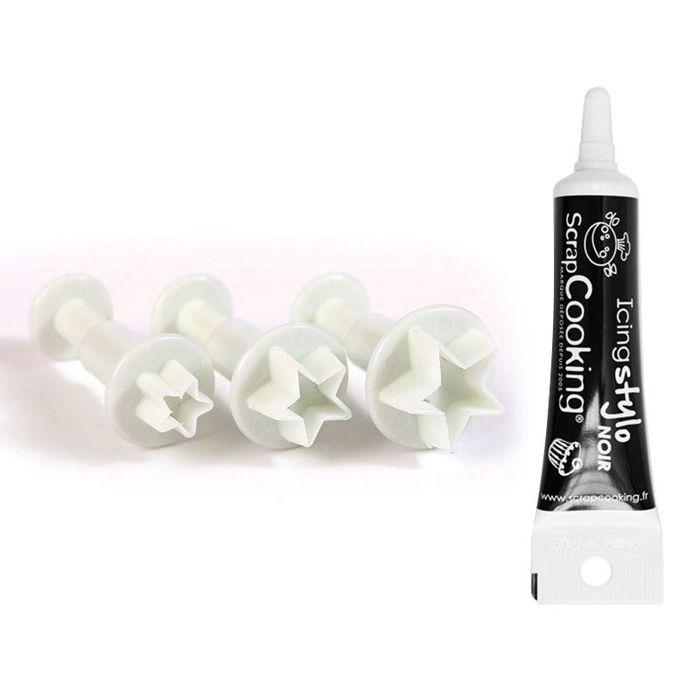 3 Star Plastic Pusher Cookie Cutters + Black Icing Pen