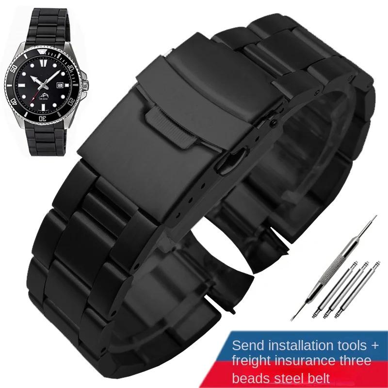 22 мм Золото-черный Нержавеющая сталь Ремешок для часов Casio MDV-106 MDV-107 2784 Ремешок Изогнутый Металлический Наручный Браслет Складная Застежка Браслет