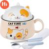 Ceramic Cute Cartoon Instant Noodle Bowl with Lid and Handle Creative Large Capacity Office Fruit Bowl Tableware