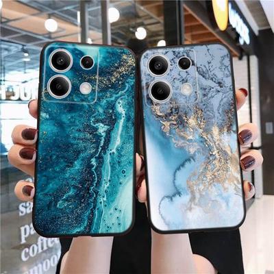 Чехол для телефона Redmi 13C 4G 12C A3 A2 A1 Plus Note 13 Pro для Xiaomi 14 Poco C65 X6 X3 Pro противоударный бампер с цветочным котом и мраморным рисунком, черный чехол