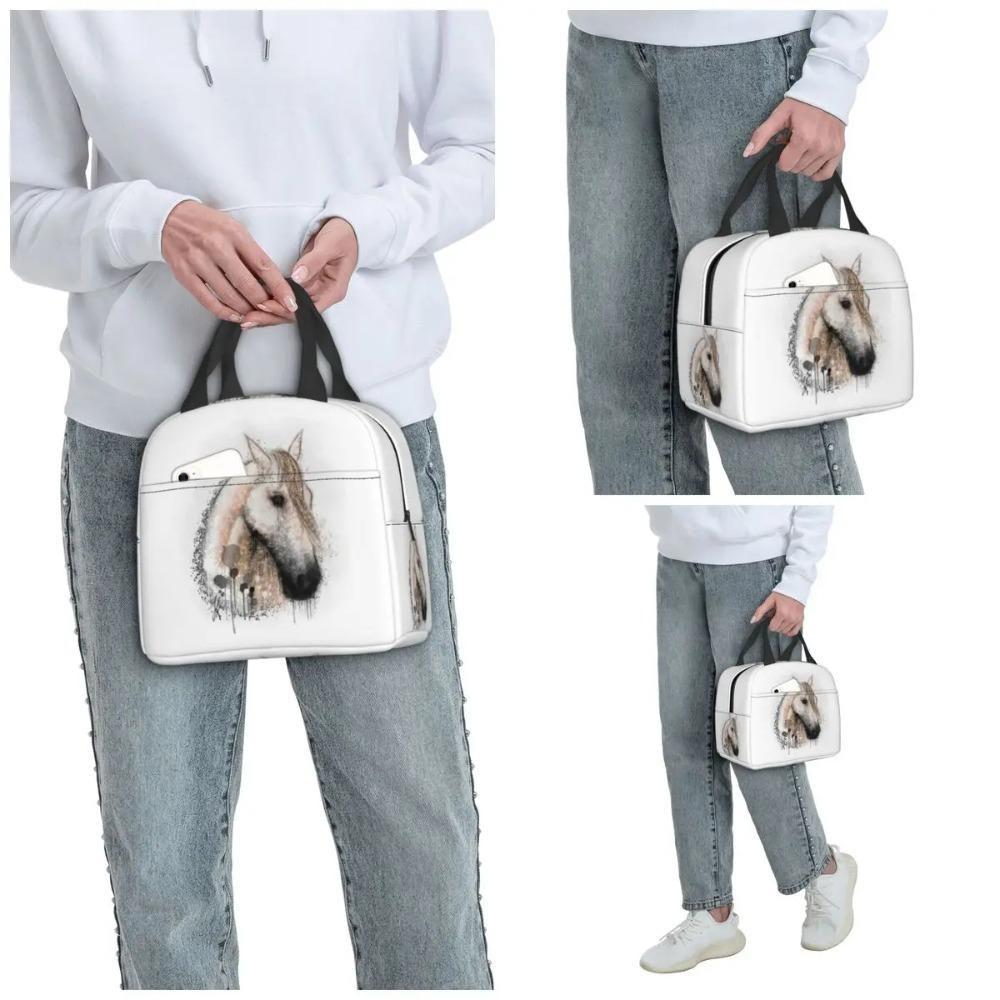 Horse Portrait, HG Gray Insulated Lunch Bag for Women Office Cooler Thermal Food Box Tote Portable Lunch Boxes Container