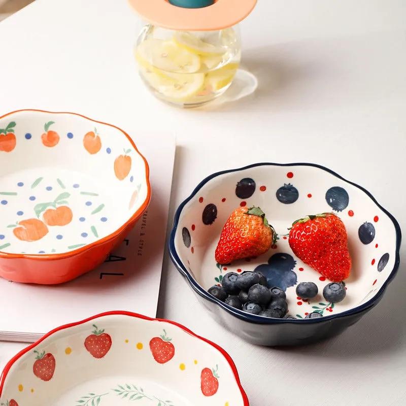 Керамическая салатница, милая фарфоровая миска, миска для риса, креативная маленькая миска, бытовая миска, одна десертная миска, тарелки с фруктами