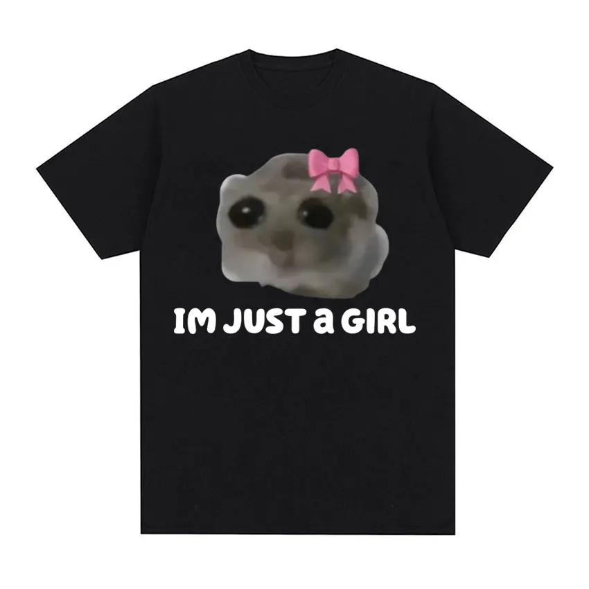 Funny Trendy Cute Sad Hamster Meme T-Shirt Men Women Summer Casual Short Sleeve Tshirts 100% Cotton Crewneck Kawaii Tops T Shirt