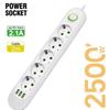 2500W EU Plug AC Outlet Multiprise Power Strip 2m Extension Cord Electrical Socket Network Filter With 3 USB Ports Fast Charging