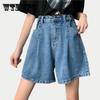 Big Pocket High Waist  Loose Wide Leg A-line Denim Shorts Women Casual Street Wear Party
