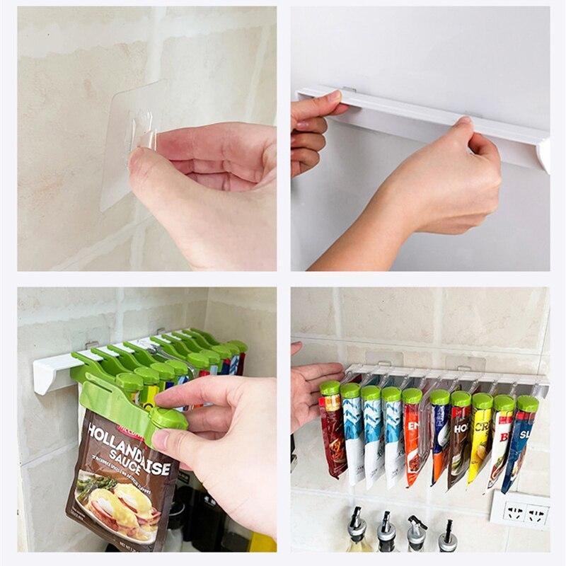 Полка для хранения мешков для специй, держатель для мешка с приправами без перфоратора, уплотнительные зажимы, подставка для соли, перца, кухонная полка, органайзер, новинка