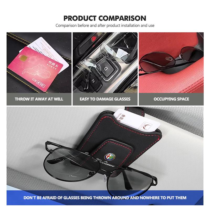 For Alfa Romeo Suede Car Sun Visor Sunglasses Glasses Storage Clip Eyeglasses Holder Giulietta GT 159 147 156 Mito Brera Giulia jhb633