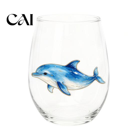 Artisan Sculptural Drinking Glass Marine Animal Theme Clear Tumbler, Handcrafted Painted Glassware, Ergonomic Handle Cocktail Creative