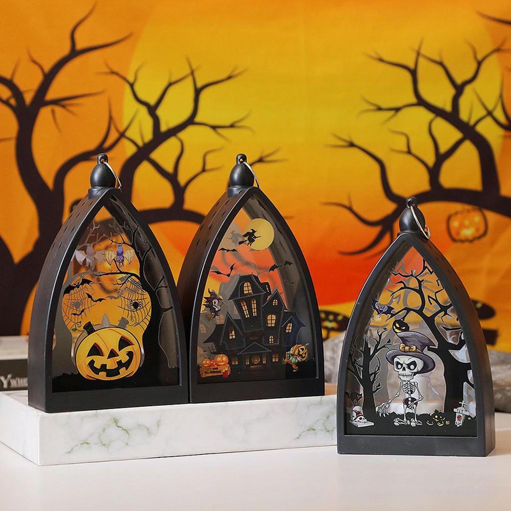 2025 Halloween Witch Pumpkin Lantern LED Vintage Skull Pumpkin Castle Lanterns Centerpieces Halloween Jack-O-Lantern Decoration