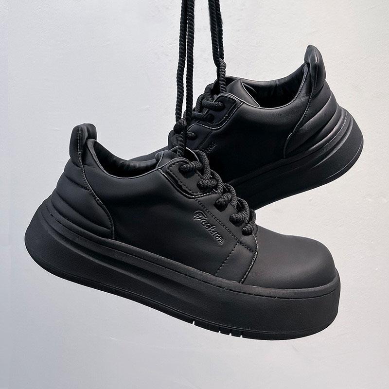 Мужские повседневные туфли на платформе в корейском стиле, оксфорды на шнуровке из натуральной кожи, черные, белые, стильные кроссовки, молодежная обувь