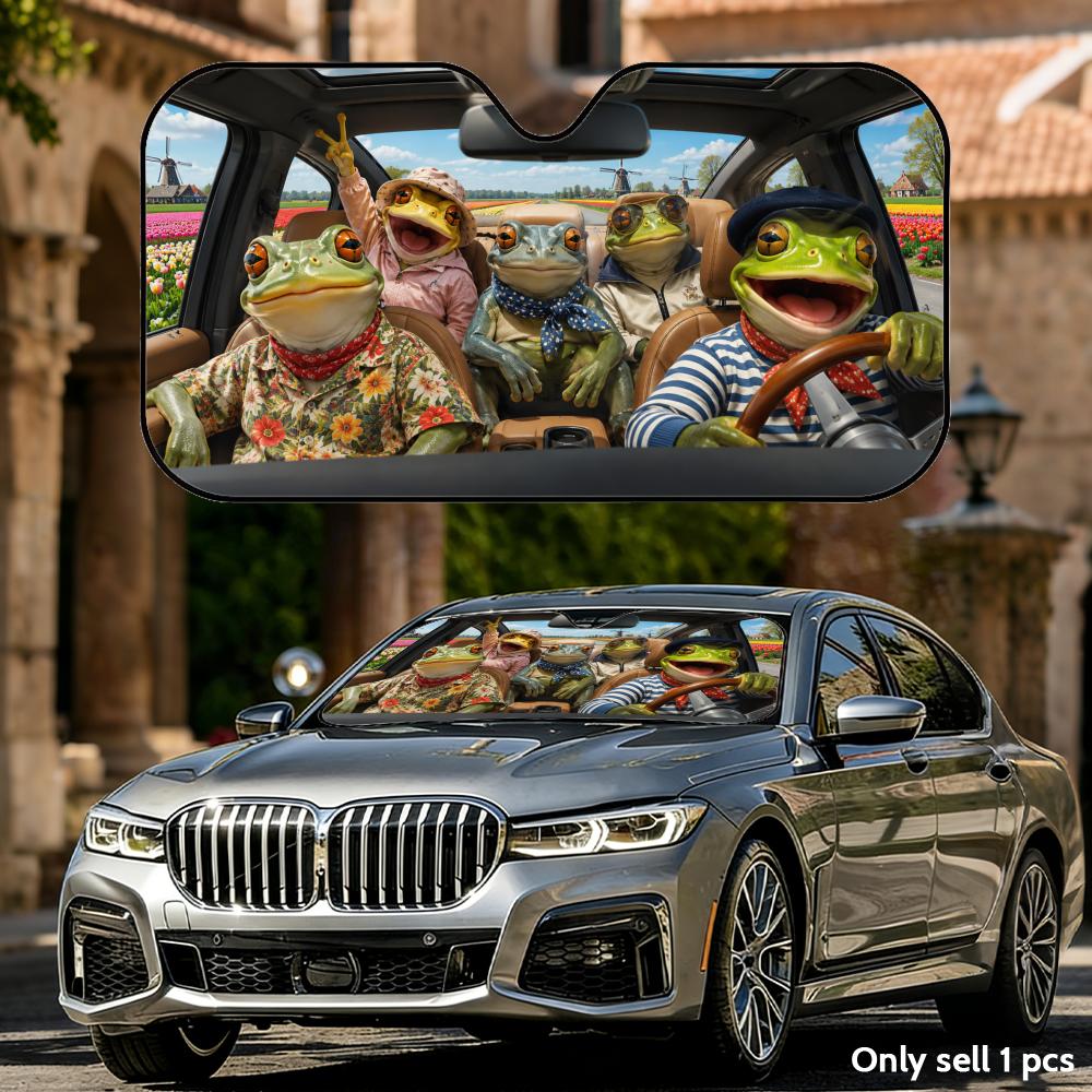 Funny Frog Driving Sun Visor Aluminum Foil Windshield UV Protection Heat Insulation Cover Foldable Reusable Sun Visor Shade