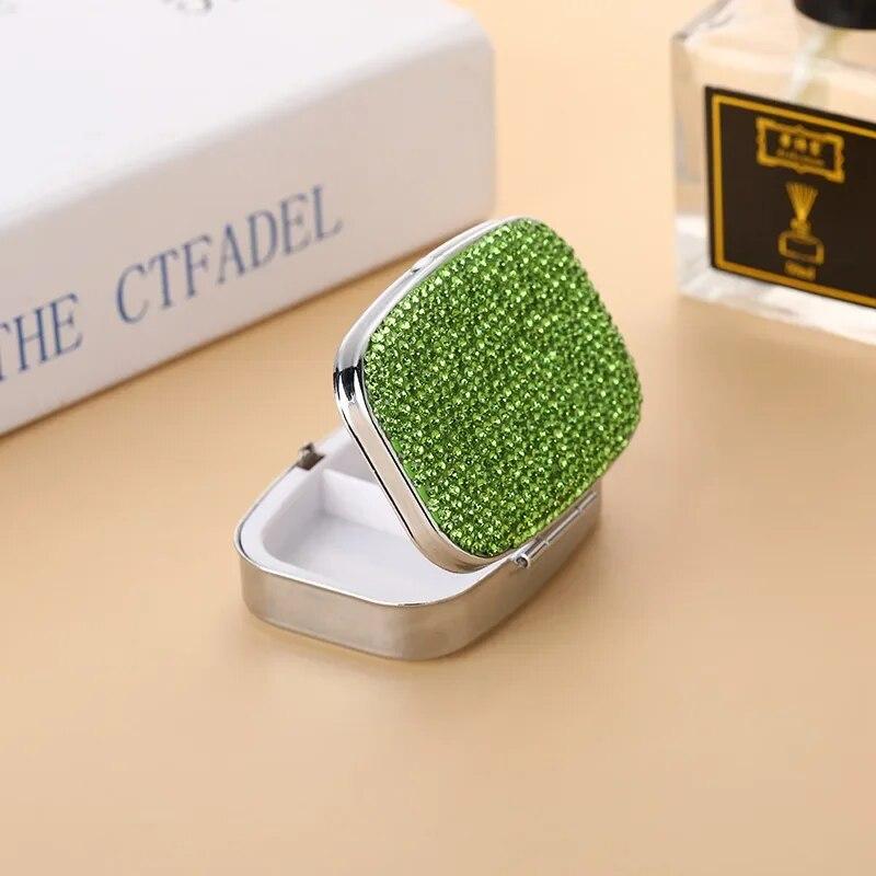 Bling Алмазная металлическая аптечка, 2 сетки, коробка для таблеток, портативный контейнер для таблеток, органайзер для таблеток, мини-коробка для хранения