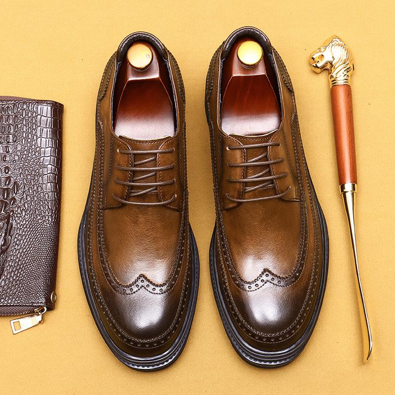 Деловые повседневные кожаные туфли мужские из натуральной кожи мягкие кожаные туфли на платформе британские мужские туфли с гравировкой Brock
