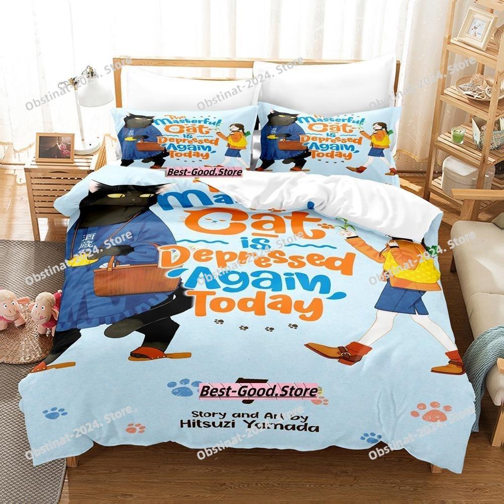 Мастерский Кот Снова В Депрессии Сегодня Комплект Постельного Белья Мультяшный Аниме Трехсекционный Комплект Спальня Взрослый Ребенок Комплекты Пододеяльников