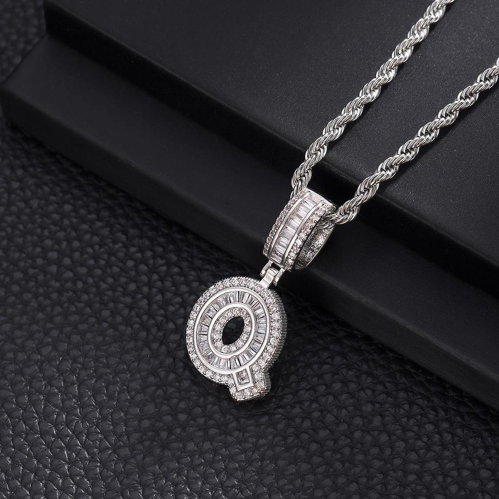 Zircon Inlaid Rock Sugar Initial Pendant Necklace - European & American Hip-Hop Style
