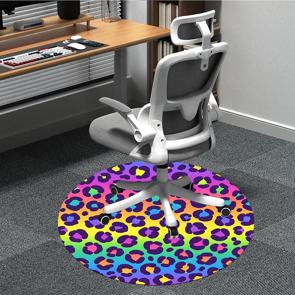 1pc Rainbow Leopard Office Round Area Rug, Indoor Mat Suitable ForOffice, Under Office Chairs Bedroom Living Room Home Decor, Room Deco T213