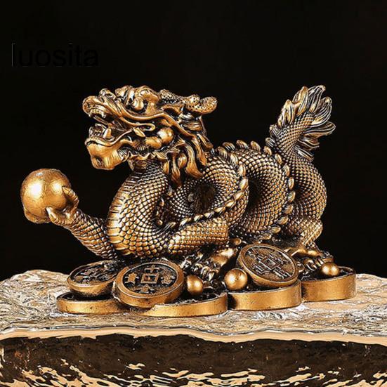 Модель статуи дракона по китайскому зодиаку 2024 года, фигурка года Дракона, украшение из смолы, привлечение богатства и удачи, золотой/бронзовый дракон