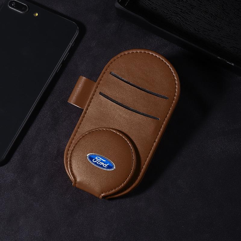 Car Leather Glasses Clip Sun Visor Multi-function Sunglasses Clip Car Accessories For Ford Focus Mondeo MK1 MK2 MK4 MK3 Fiesta ST