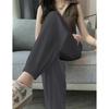 Ice Silk Wide-leg Pants for Women New High-waist Loose Drooping Small Straight-leg Casual Floor Pants Black Gray
