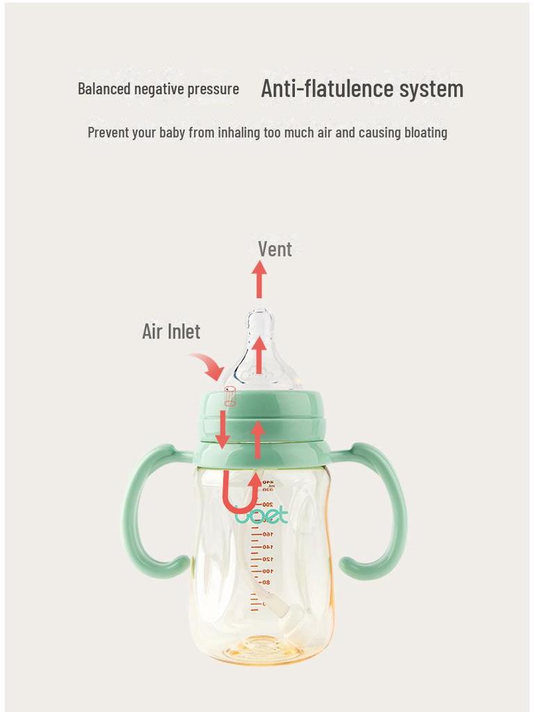 Детская бутылочка Baohui Babixiang с широким горлом из PPSU, ручкой и трубочкой