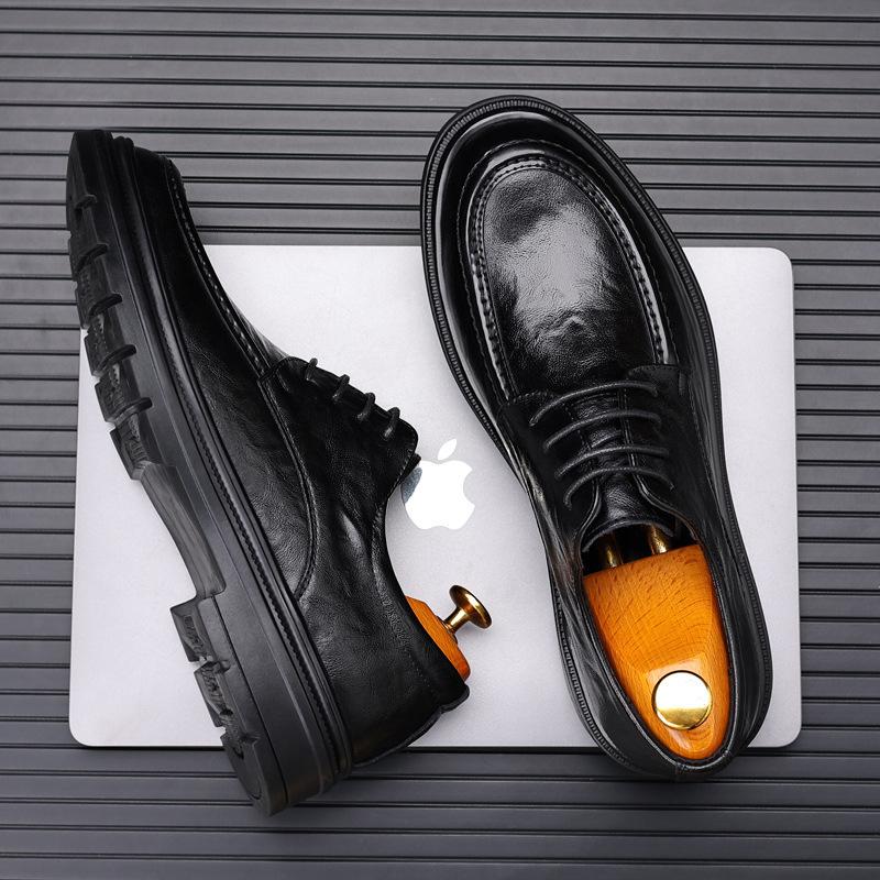 Men's Dress Leather Shoes Men's Autumn British Casual Lace-Up Derby Shoes Men's Men's Shoes