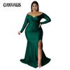 Spring and Autumn Women's Dress Plus Size Sexy Dress V-Neck Ceremony Dress Solid Color Split Long Dresses